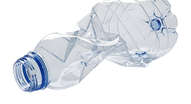 Crushed plastic water bottle isolated on transparent background