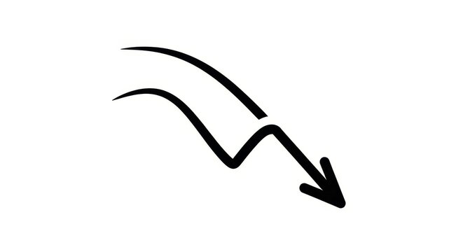 Finance - Hand Drawn Downward Trend Arrow Showing Market Decline and Economic Loss on White Background