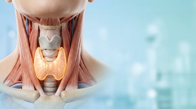 Human Thyroid Gland Anatomy in Neck Endocrine System Medical Illustration