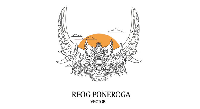 Reog Ponorogo mask, Indonesian traditional dance art, vector illustration