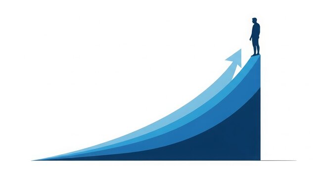 Business - Businessman Silhouette Standing on Top of Exponential Growth Arrow Chart Representing Success and Achievement
