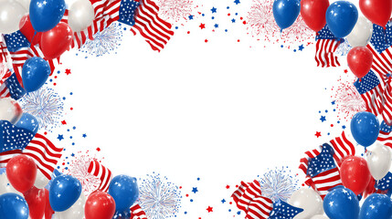 Obraz premium Patriotic USA 4th of July Background Illustration with American Flag and Fireworks Independence Day USA Background Illustration in Red White and Blue Colors Festive 4th July American Flag Background