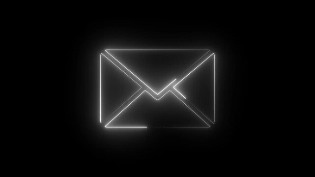 Glowing neon envelope animation, digital communication and email concept, minimalist white line on black background