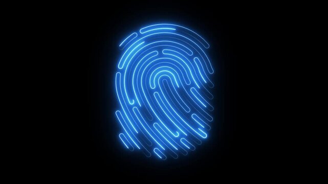 Glowing blue digital fingerprint animation: biometric security and cyber identity concept