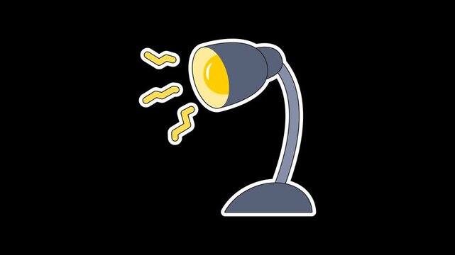 Seamless looping animation of a swinging desk lamp with office and school stationery for back to school and study concepts. Sticker design element on transparent alpha channel