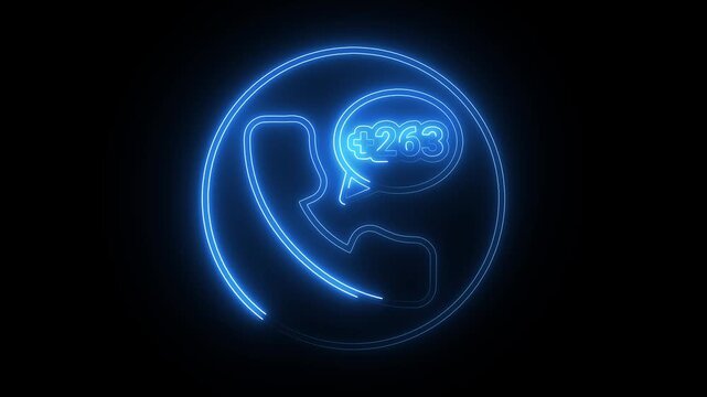 Neon blue telephone with +263 country code notification animation for international business communication
