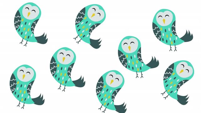 Seven cute teal patterned owls perfect for childrens books, greeting cards, stationery, and naturethemed designs that require a whimsical touch.