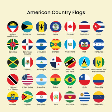 Flags representing diverse American countries element vector set