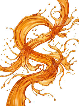 Vibrant orange liquid splashing dynamically against a white background