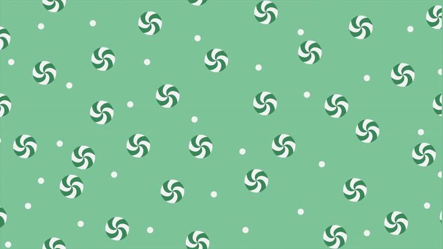 Striped sugar candy seamless pattern animation. Green and white striped sugar candy pattern. Season greetings background. New year background