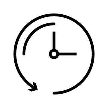 Simple clock with circular arrow outline icon representing refresh, history, recurring schedule, update, time tracking, synchronization, and workflow management. Ideal for web, mobile, dashboard, and 