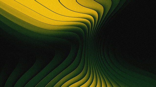 Abstract 3D Layered Wave Background with Green and Yellow Grainy Gradient
