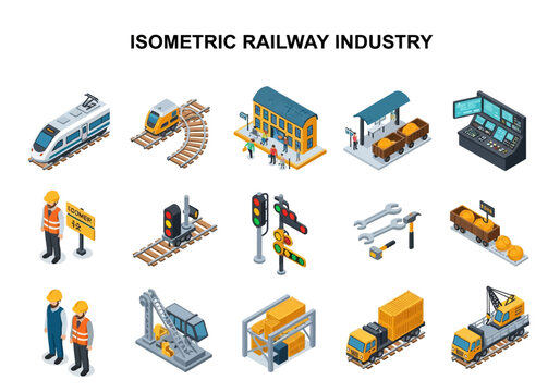 Isometric Railway Industry Elements for Design and Development