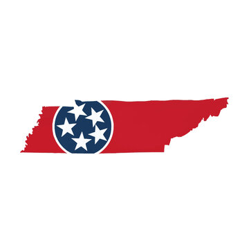 Map of Tennessee state with the official flag pattern including the blue circle and three stars emblem, vector illustration isolated on white background for geographic design.