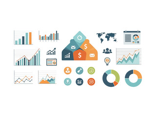 Naklejka premium Business infographic elements vector set, financial data visualization charts, corporate analytics dashboard icons