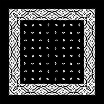 Simple Black Bandana decorated with white geometric ornament that can be applied to fabrics of various colors