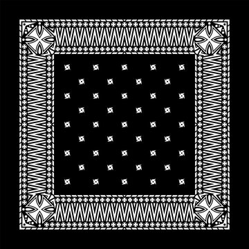 Simple Black Bandana decorated with white geometric ornament that can be applied to fabrics of various colors