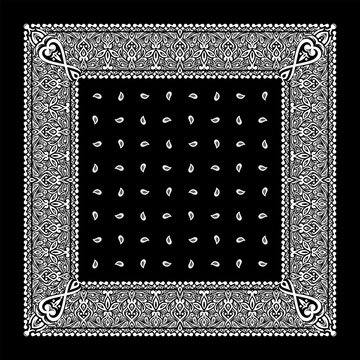 Simple Black Bandana decorated with white geometric ornament that can be applied to fabrics of various colors