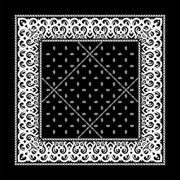 Simple Black Bandana decorated with white geometric ornament that can be applied to fabrics of various colors
