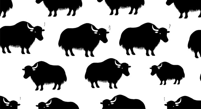 Black Silhouette Collection of Yak Figures Pattern.