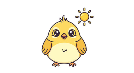 Cute cartoon chick under the sun, happy, isolated on white © padang
