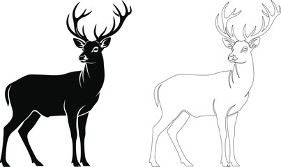 Fototapeta premium Black and white deer vector illustration
