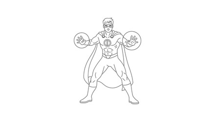 Obraz premium Superhero drawing with cape and energy balls, comic book style