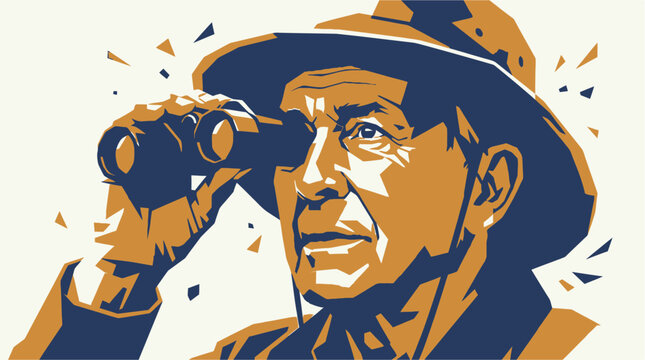 Man looking through binoculars closely.