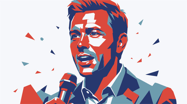 Man Speaking into Microphone Publicly.