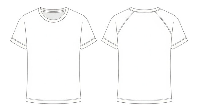 Crew Neck and Raglan Sleeve T-Shirt Line Sketches for Apparel Design Concept