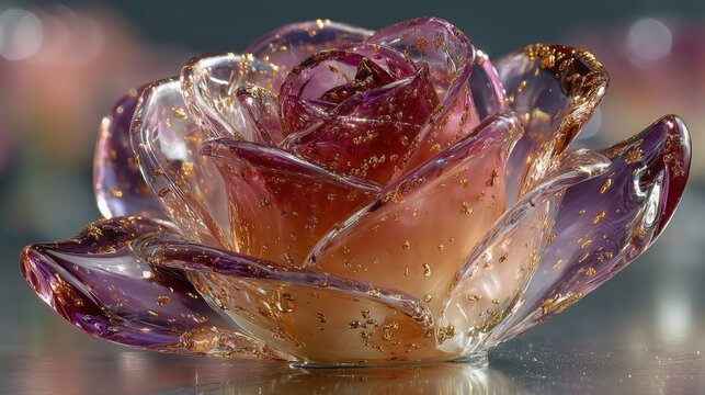 Macro Photograph of Intricate Frozen Rose Crystal Formation in Clear Ice with Elegant Studio Lighting