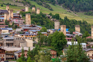Obraz premium Western Asia, South Caucasus, Republic of Georgia, Samegrelo-Zemo, Svaneti. Ushguli. Area was recognized UNESCO World Heritage Site in 1996.