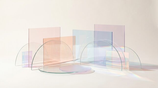 Layered Clear Acrylic Sheets With Soft Iridescent Light Background