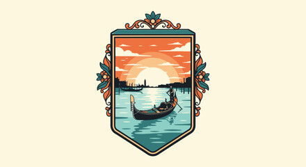Sunset gondola ride illustration decorative frame vector © Remb