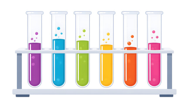 Six Colorful Science Beakers in a Rack for Education