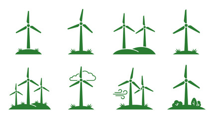 Green wind turbine landscape and nature icons. © Satria