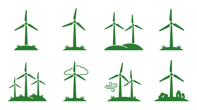 Green wind turbine landscape and nature icons.
