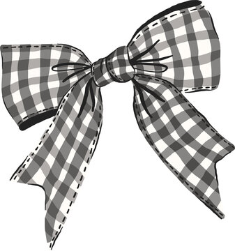 Retro Black Large Gingham Bow Illustration