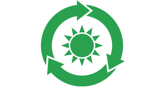 Renewable solar energy recycling symbol icon.
