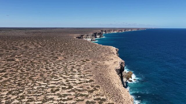 Great Australian Bight, Nullarbor Plain, South Australia &ndash; 4K aerial drone footage of dramatic coastal cliffs, turquoise blue ocean and rugged wilderness