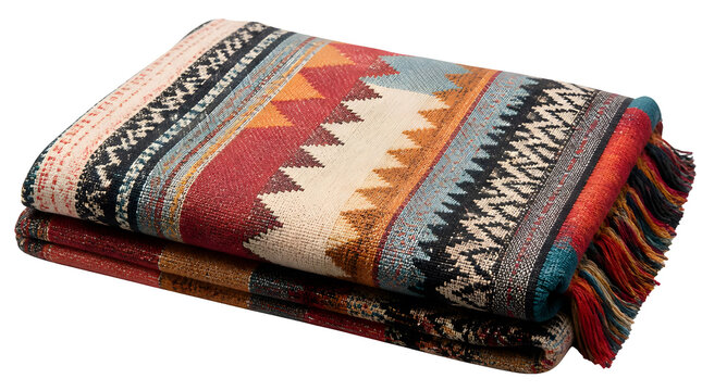 Woven Blanket Warm Colors Geometric Pattern Fringe