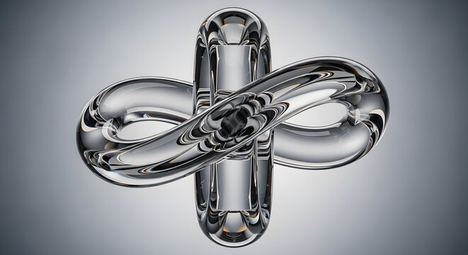 Abstract geometric chrome infinity loop wireframe sculpture mockup