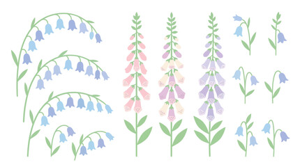 Collection of blue bellflowers and pink foxglove flowers. © Satria