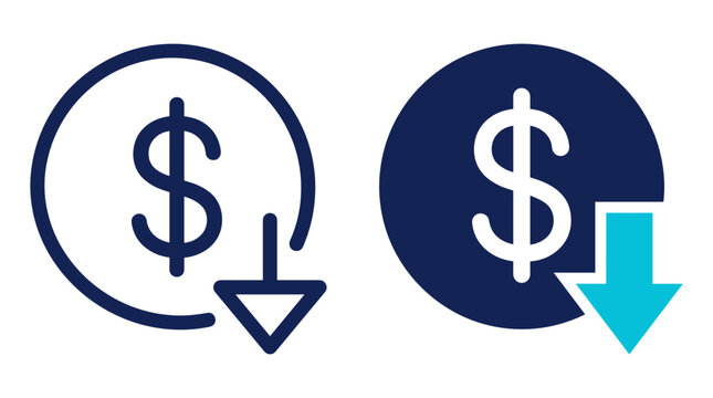 Two icons showing a dollar sign with a downward arrow, representing financial loss or a decrease in value.