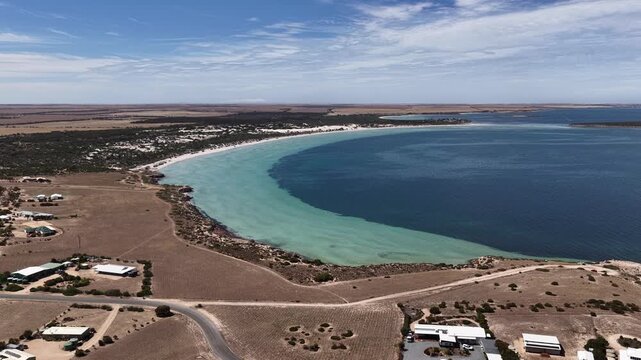 Perlubie Beach, Eyre Peninsula, South Australia &ndash; 4K Aerial Drone Footage of Turquoise Waters, White Sand Dunes and Remote Coastal Landscape near Eba Anchorage and Streaky Bay in Dry Season. 