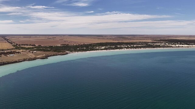 Perlubie Beach, Eyre Peninsula, South Australia &ndash; 4K Aerial Drone Footage of Turquoise Waters, White Sand Dunes and Remote Coastal Landscape near Eba Anchorage and Streaky Bay in Dry Season. 