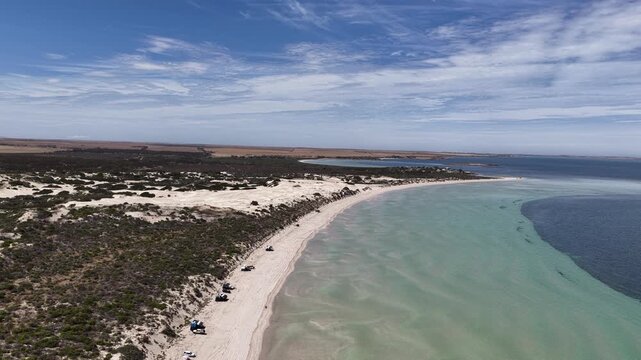 Perlubie Beach, Eyre Peninsula, South Australia &ndash; 4K Aerial Drone Footage of Turquoise Waters, White Sand Dunes and Remote Coastal Landscape near Eba Anchorage and Streaky Bay in Dry Season. 