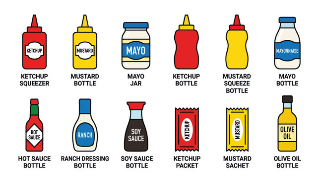 Condiment bottle and packet icons for food service