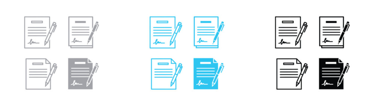 Set of professional contract document icons with pen and signature for legal agreement concepts document contract agreement signature business template official corporate information