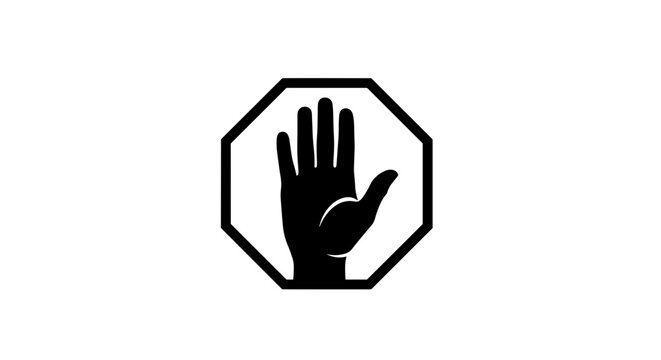 Black hand stop sign symbol icon.